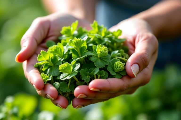Hand picking fresh herbs