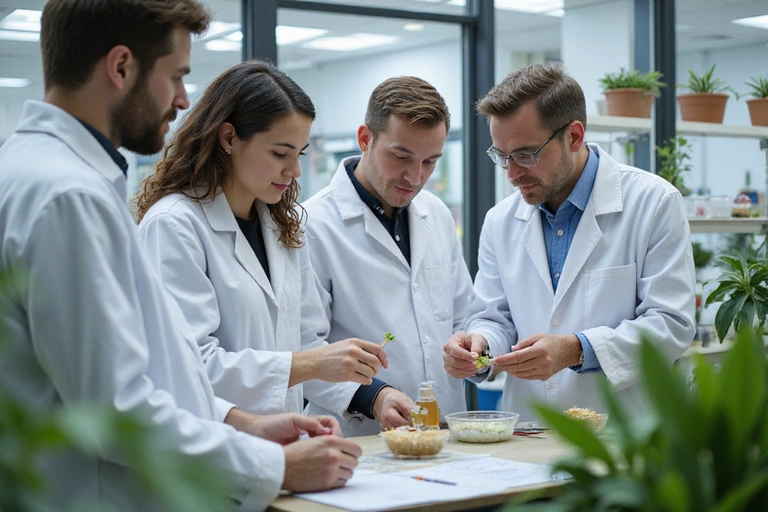 Team collaborating on skincare research