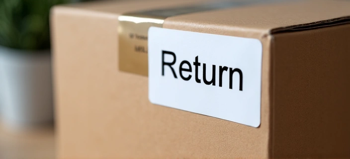 Package being returned, with shipping labels