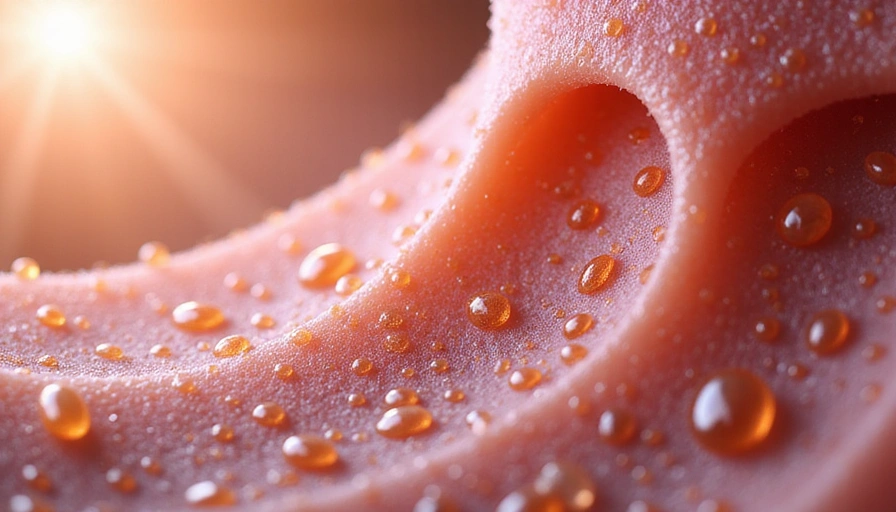 Advanced skincare ingredients being delivered to skin cells, microscopic view