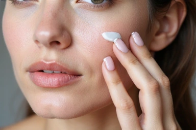 Woman applying a luxurious face cream