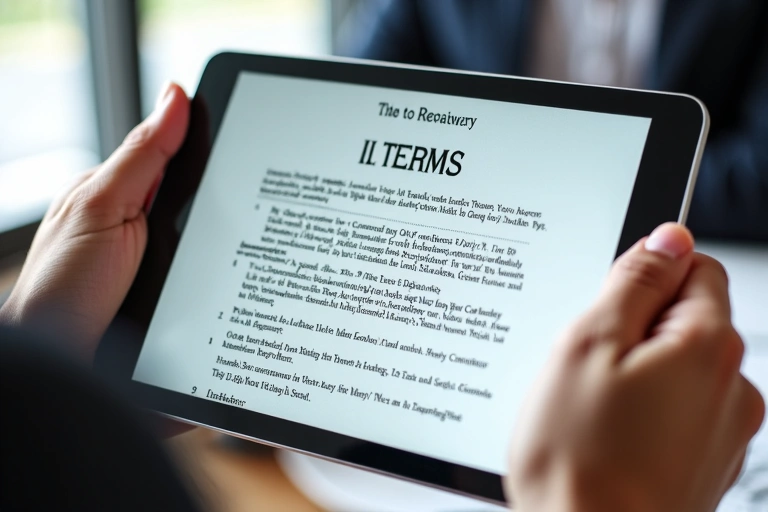 A person reviewing documents on a tablet, symbolizing agreement to terms.