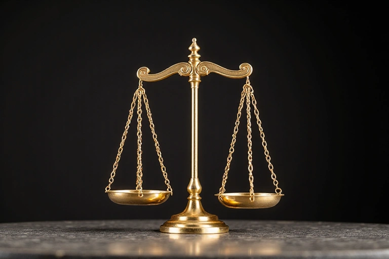 A legal scale balancing two elements, symbolizing disclaimers and liability.